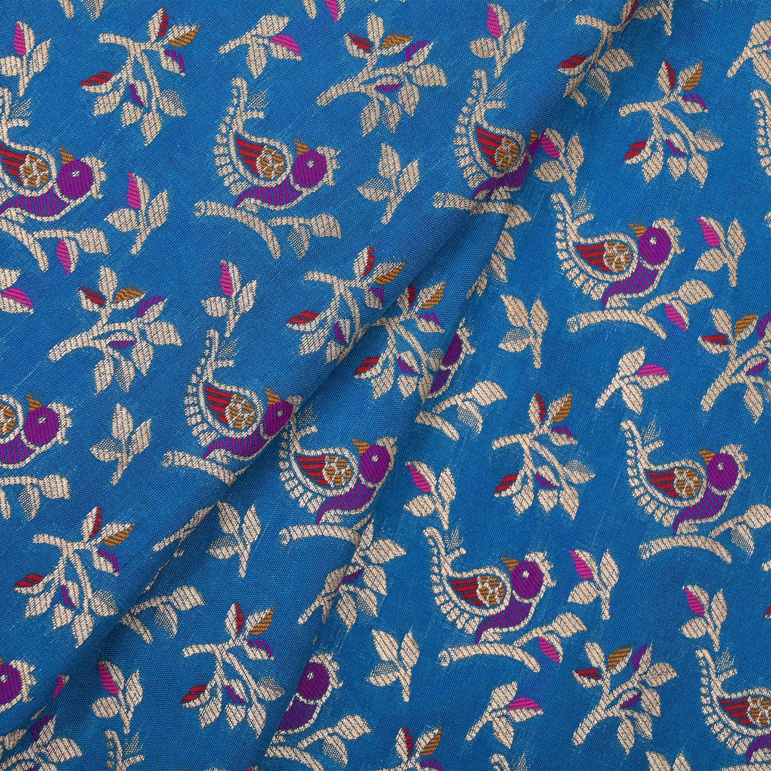 Dell Blue Meenakari Banarasi Fabric