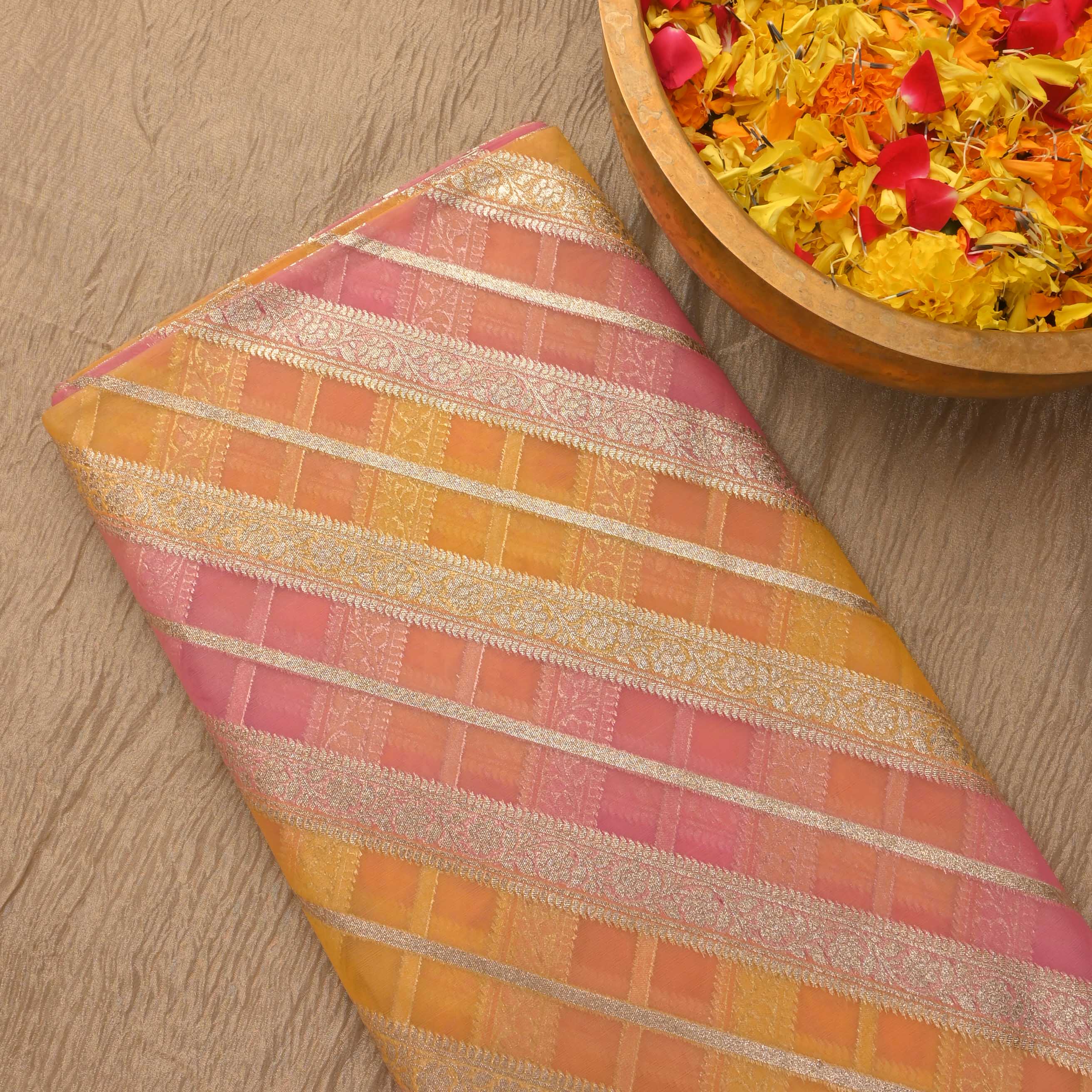 Light Pink Brocade Organza Fabric