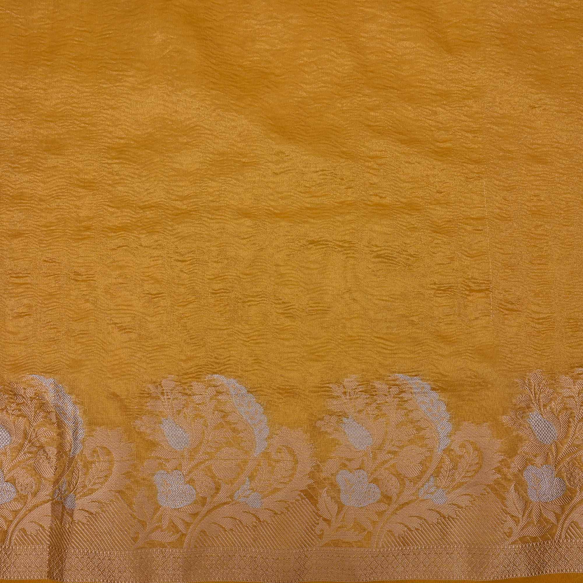 Sunset Gold Tissue Fabric With Floral Border