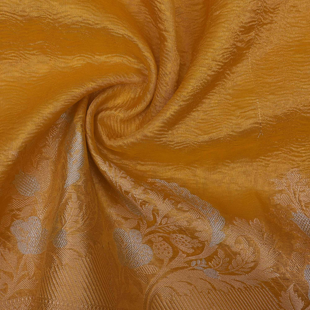 Sunset Gold Tissue Fabric With Floral Border