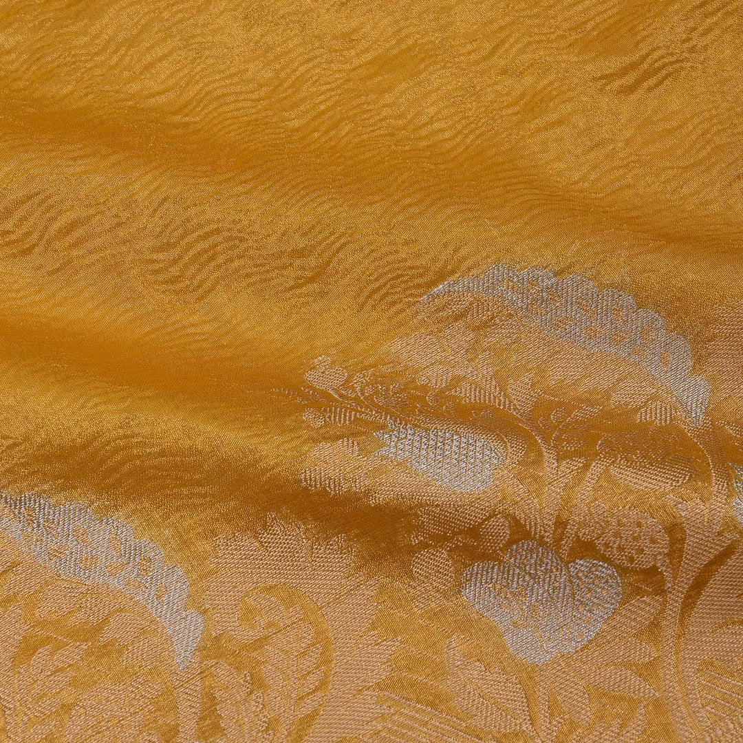 Sunset Gold Tissue Fabric With Floral Border