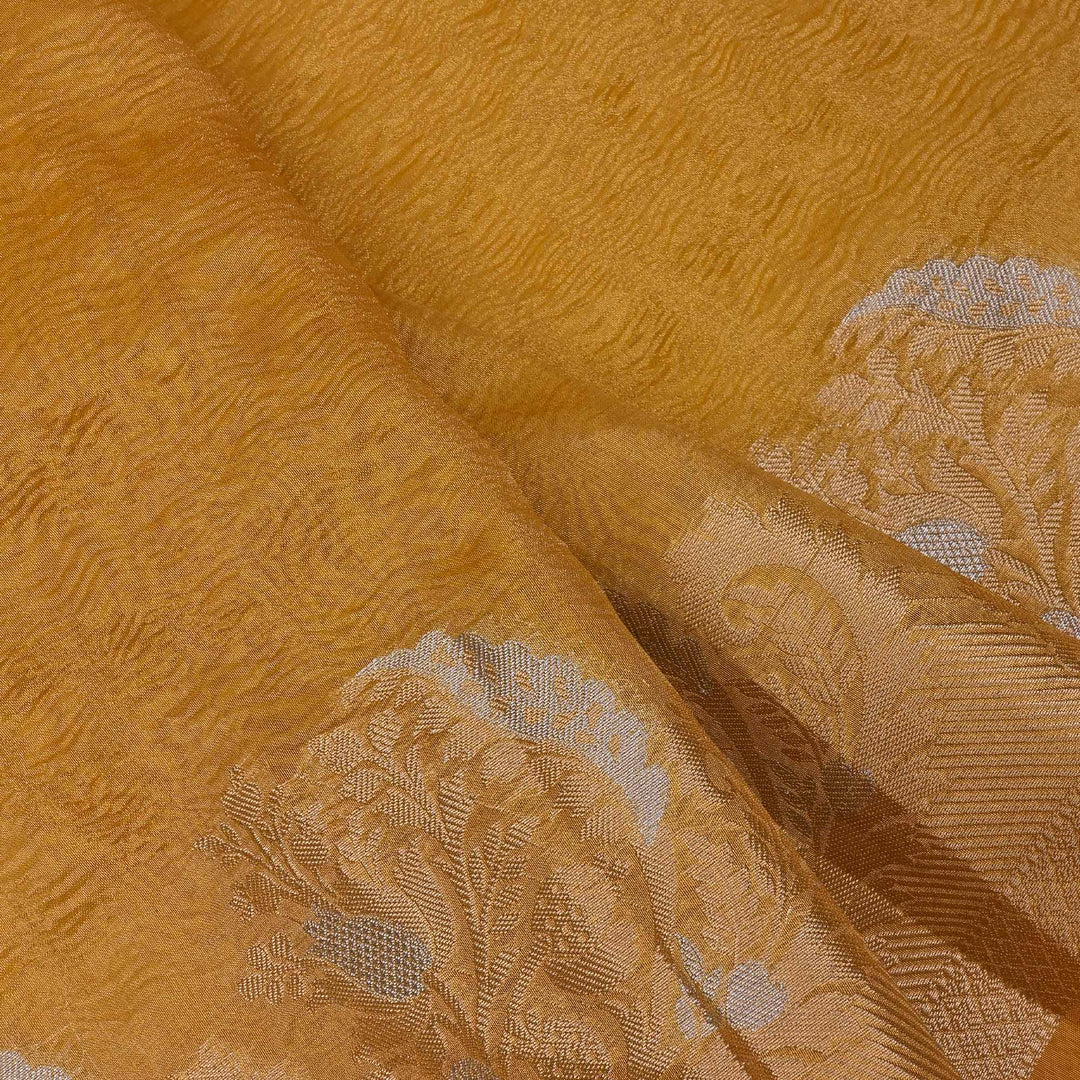 Sunset Gold Tissue Fabric With Floral Border