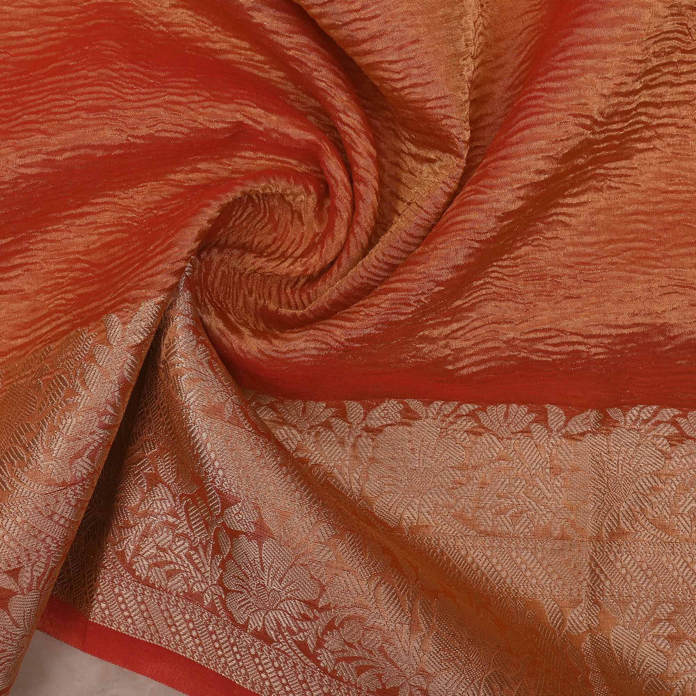 Dusty Orange Tissue Fabric With Floral Border