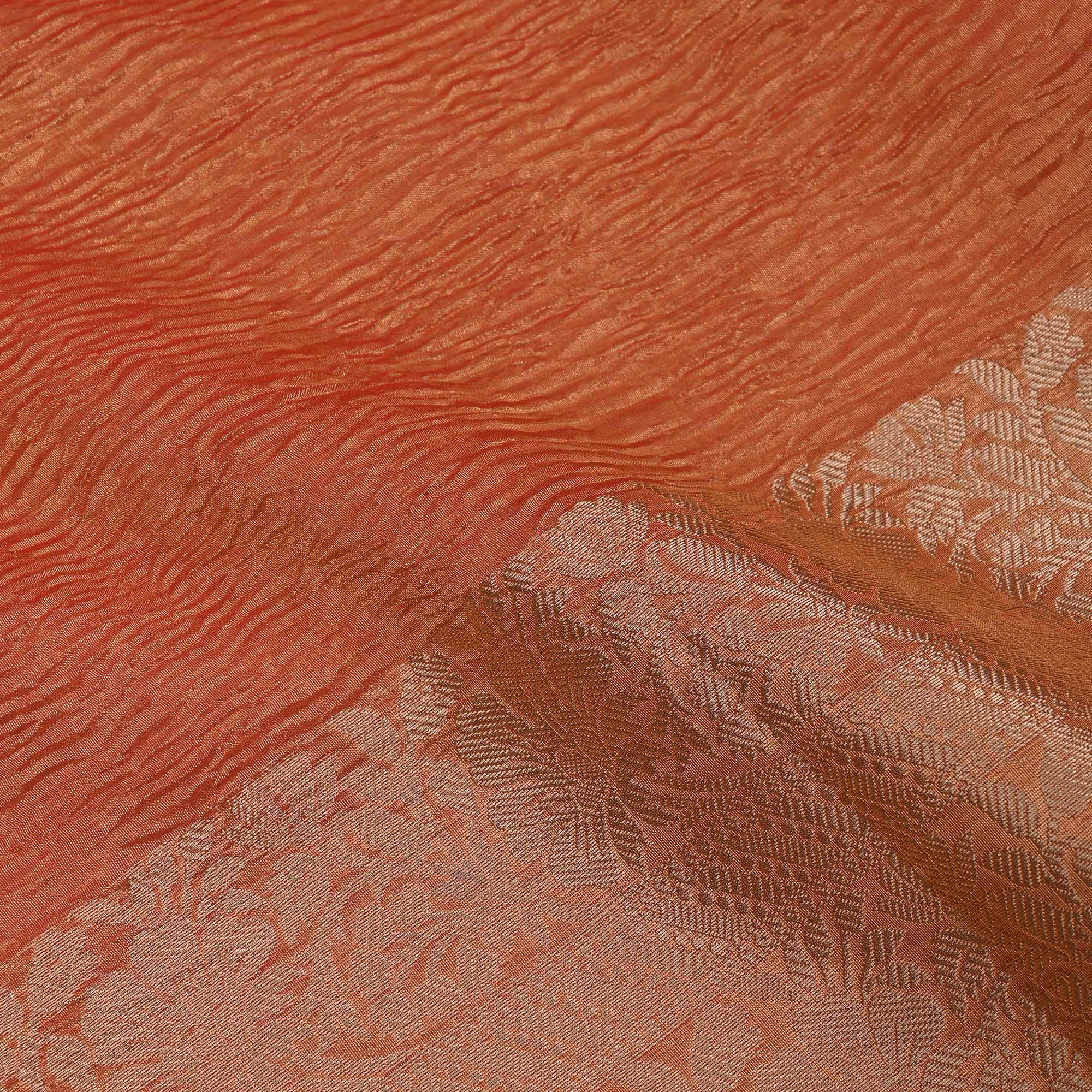 Dusty Orange Tissue Fabric With Floral Border