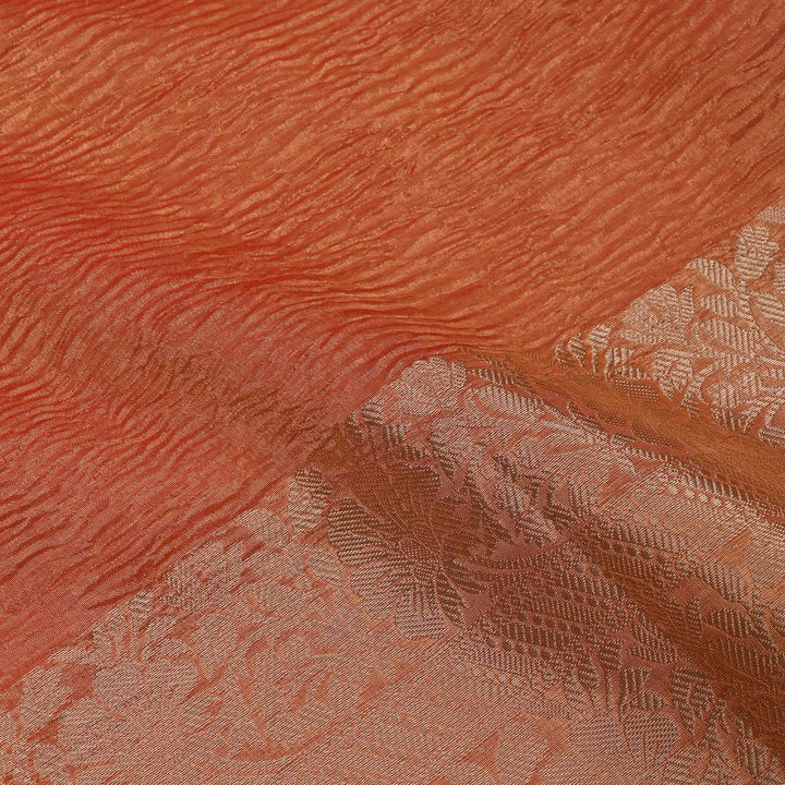 Dusty Orange Tissue Fabric With Floral Border