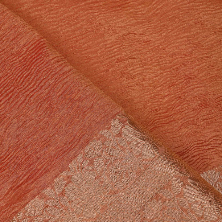 Dusty Orange Tissue Fabric With Floral Border