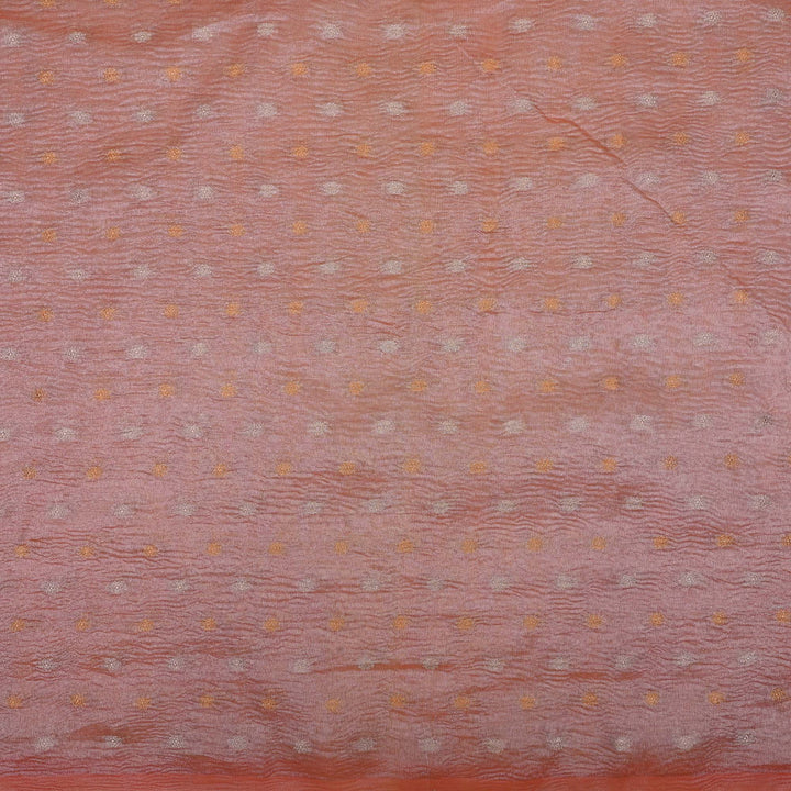 Salmon Peach Tissue Fabric With Zari Butti