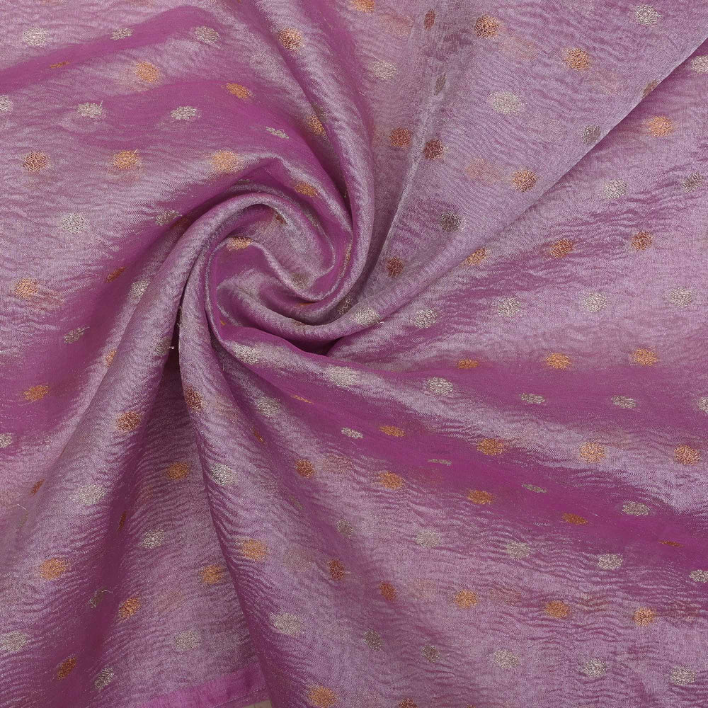 Plum Purple Tissue Fabric With Zari Butti