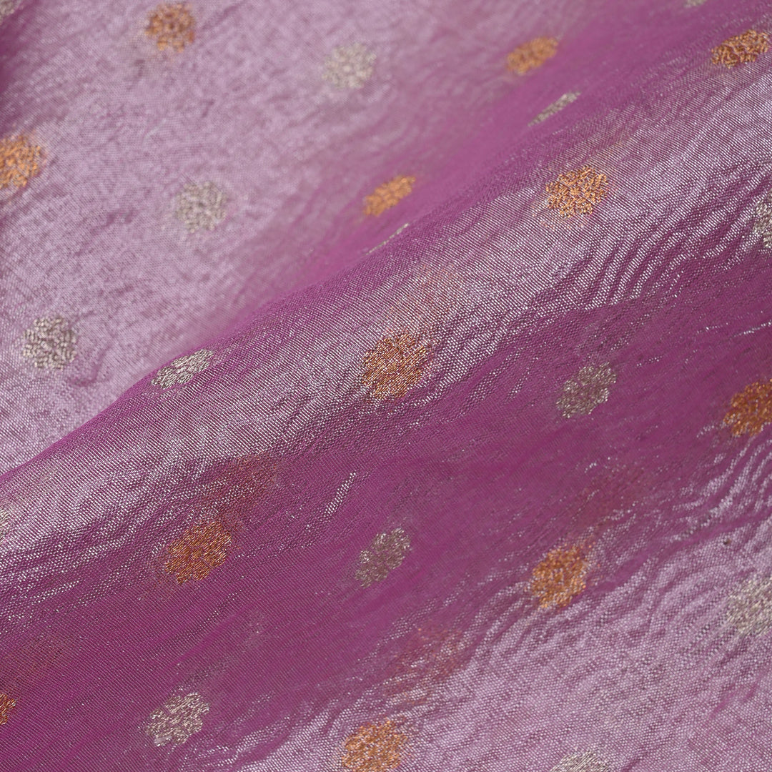 Plum Purple Tissue Fabric With Zari Butti