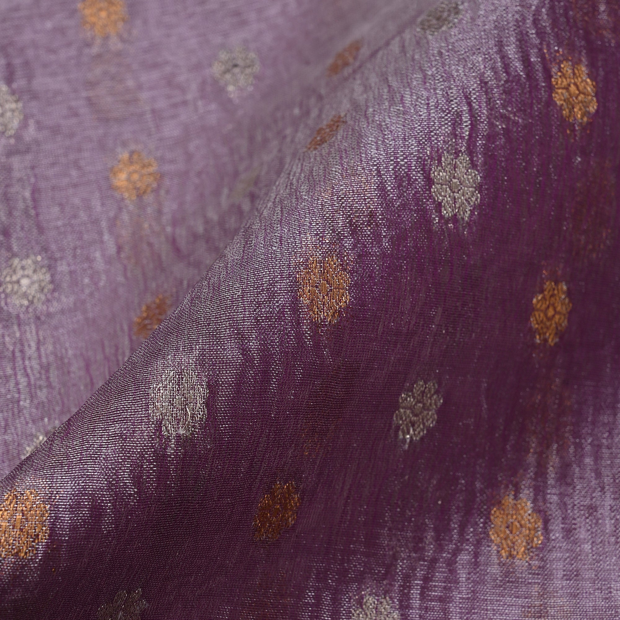 Heather Purple Tissue Fabric With Zari Butti