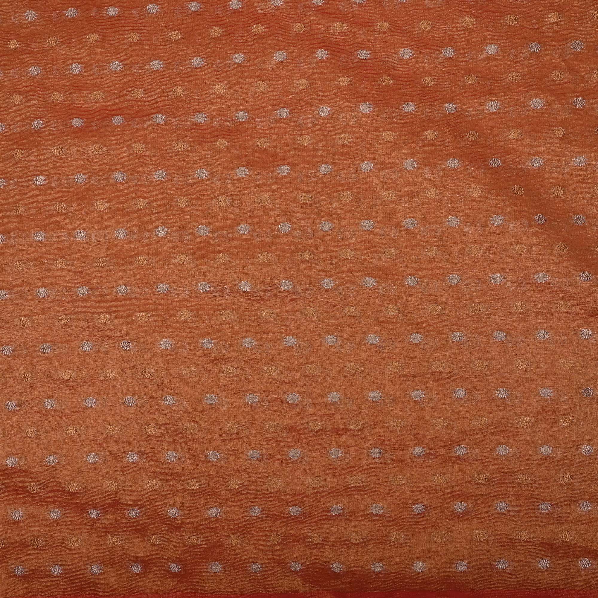 Sunrise Orange Tissue Fabric With Zari Butti