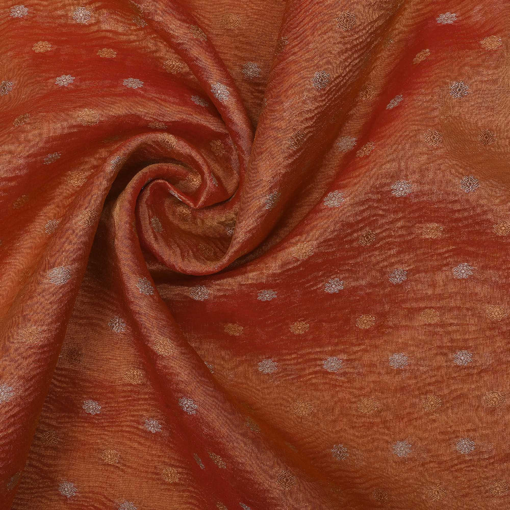 Sunrise Orange Tissue Fabric With Zari Butti