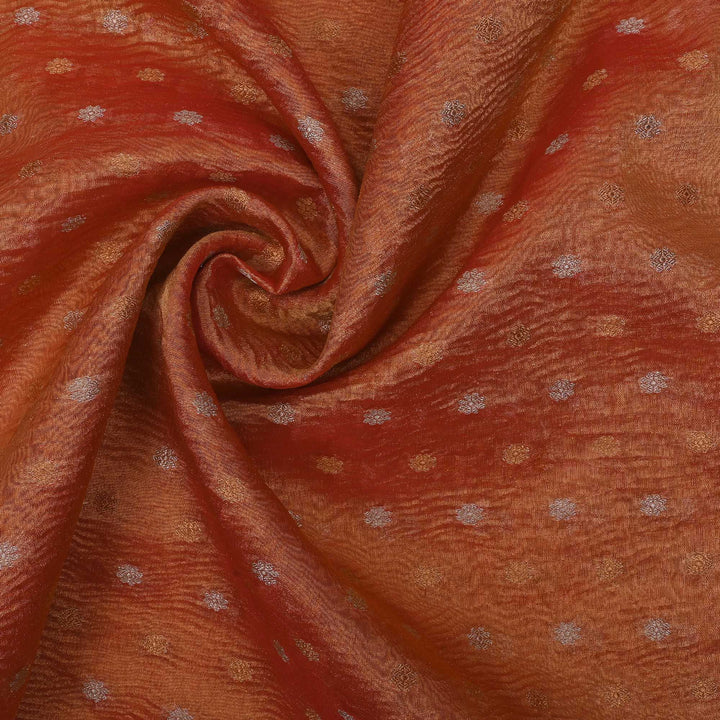 Sunrise Orange Tissue Fabric With Zari Butti