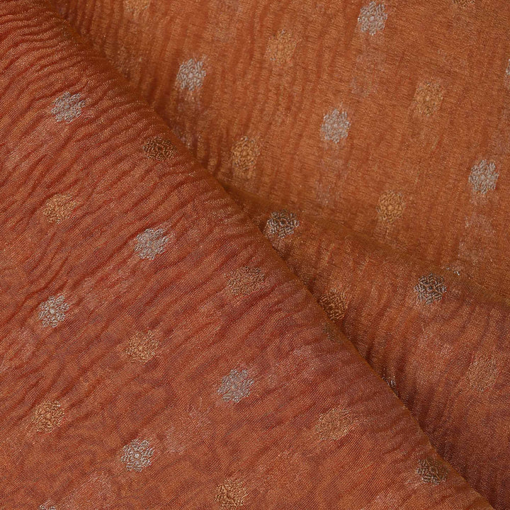 Sunrise Orange Tissue Fabric With Zari Butti