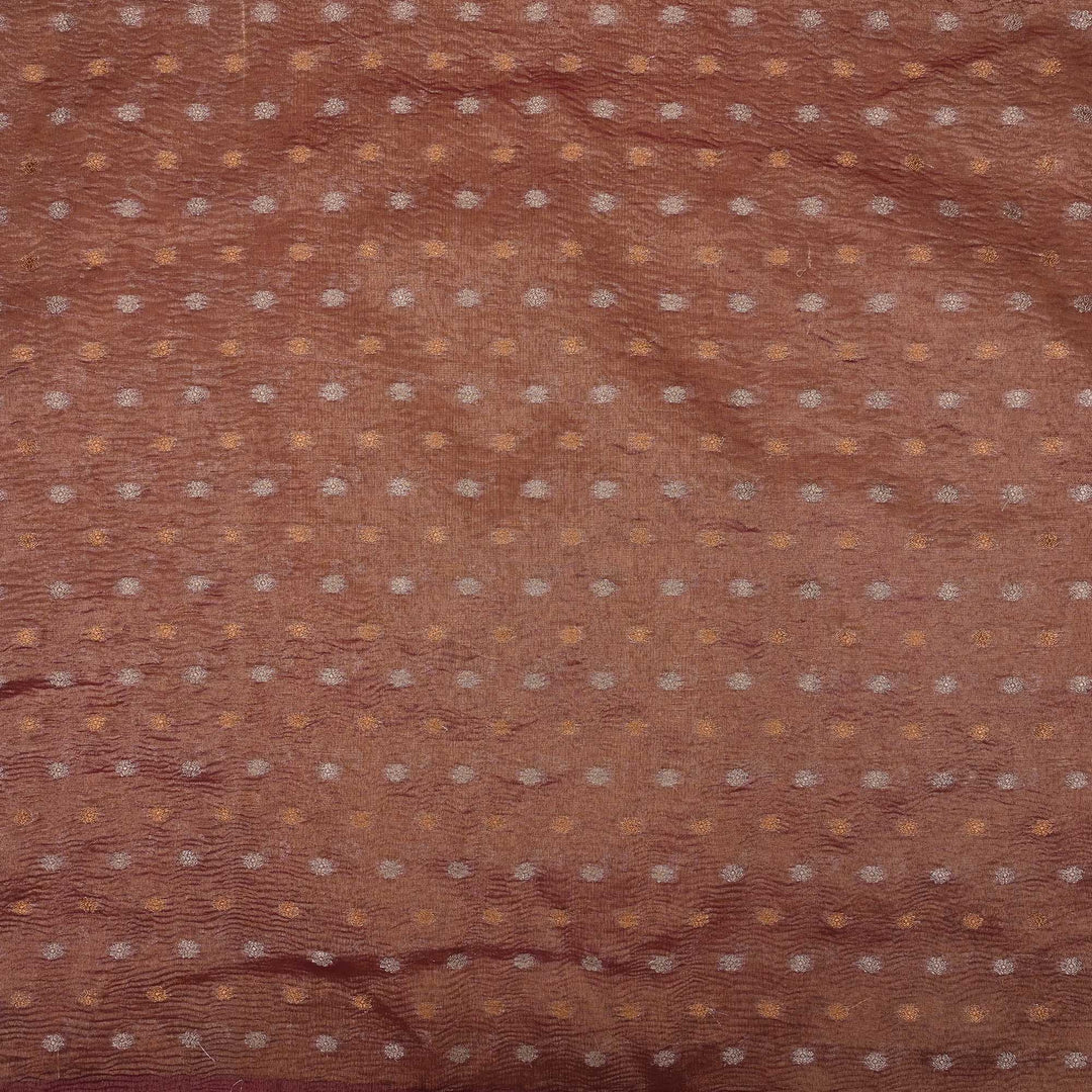 Coral Brown Tissue Fabric With Zari Butti