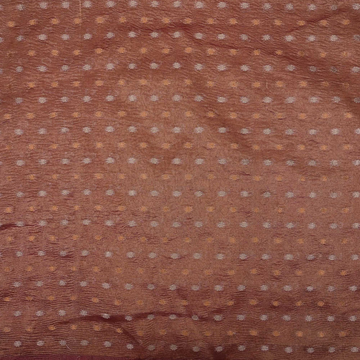 Coral Brown Tissue Fabric With Zari Butti