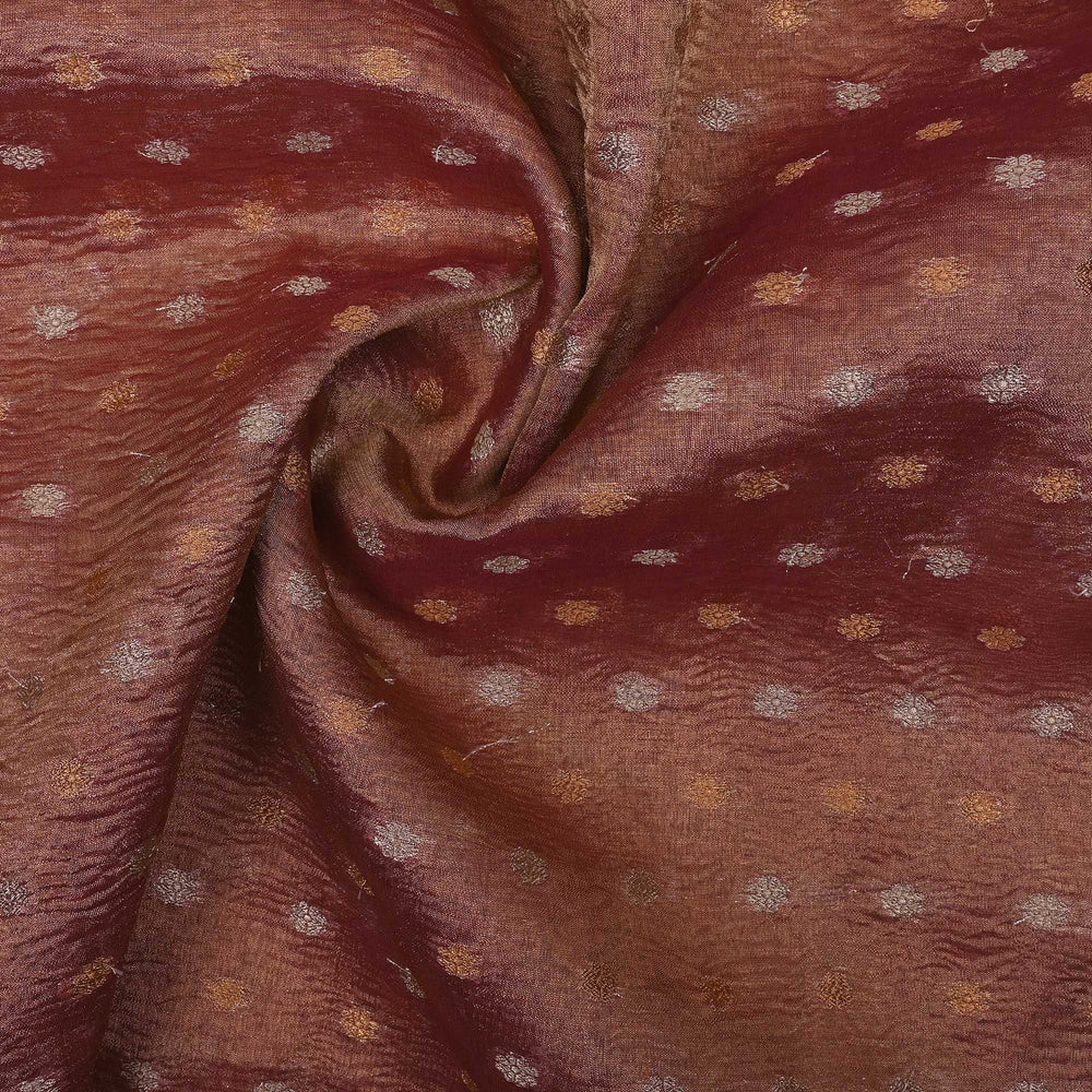 Coral Brown Tissue Fabric With Zari Butti