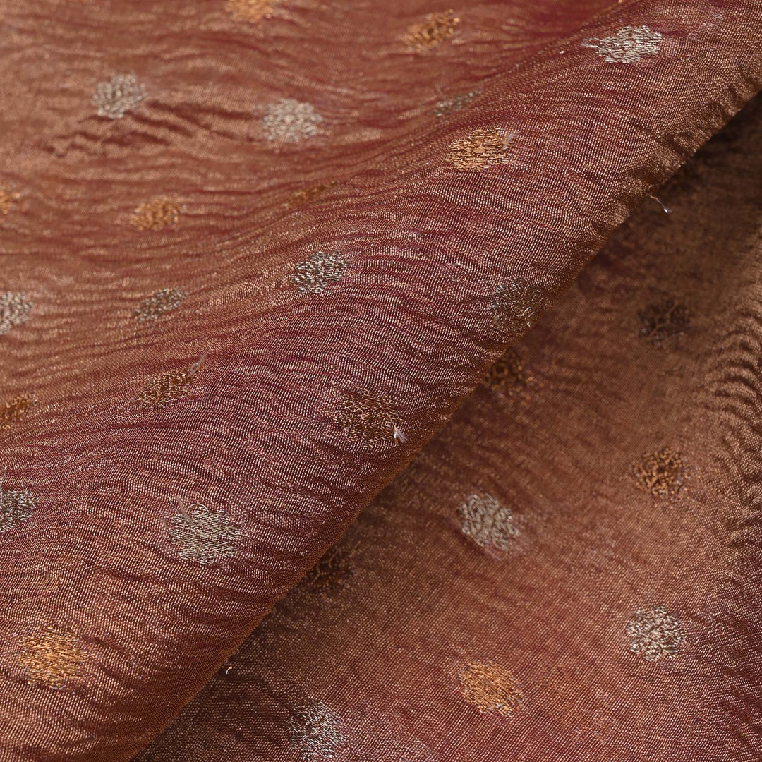 Coral Brown Tissue Fabric With Zari Butti