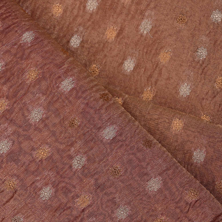 Coral Brown Tissue Fabric With Zari Butti