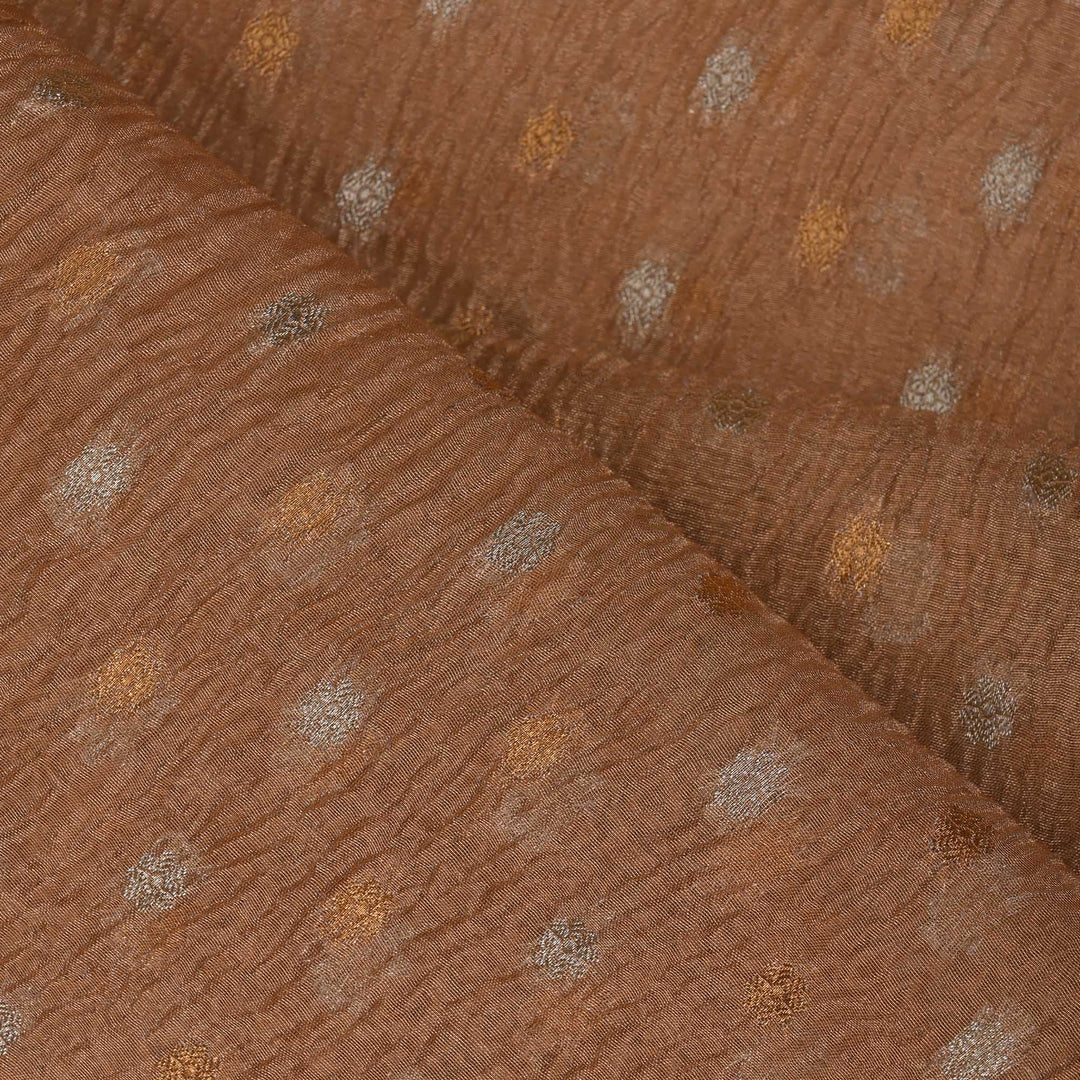 Sunrise Orange Tissue Fabric With Zari Butti