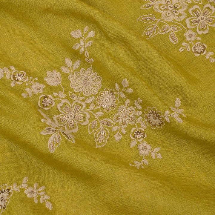 Pear Green Floral Butta Embroidery Moonga Fabric