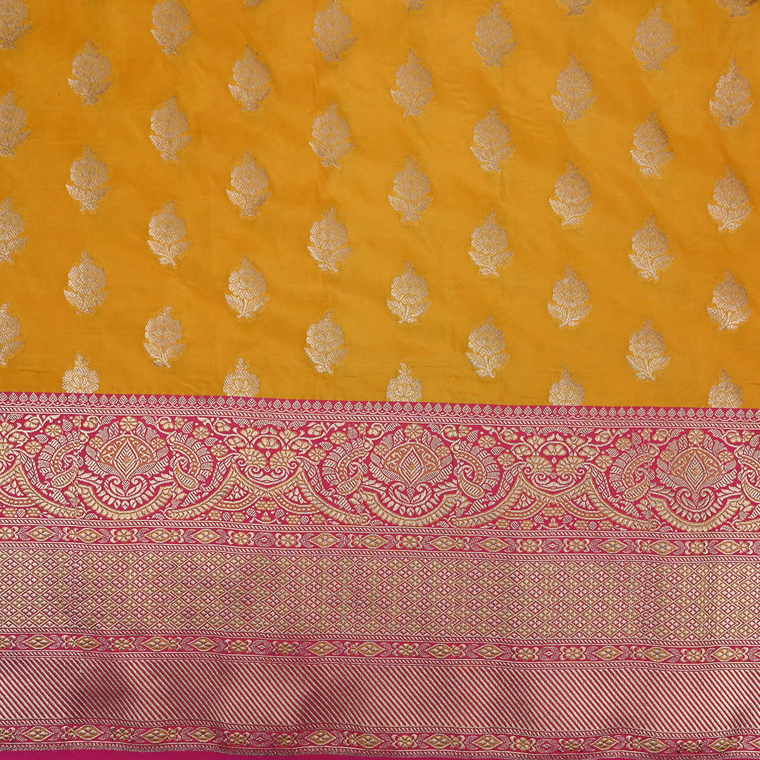 Turmeric Yellow Jamawar Silk Fabric With Floral Butta