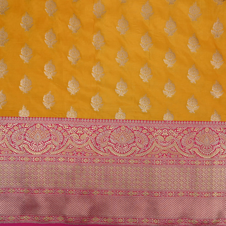 Turmeric Yellow Jamawar Silk Fabric With Floral Butta