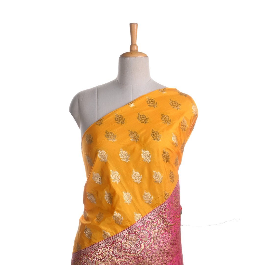 Turmeric Yellow Jamawar Silk Fabric With Floral Butta