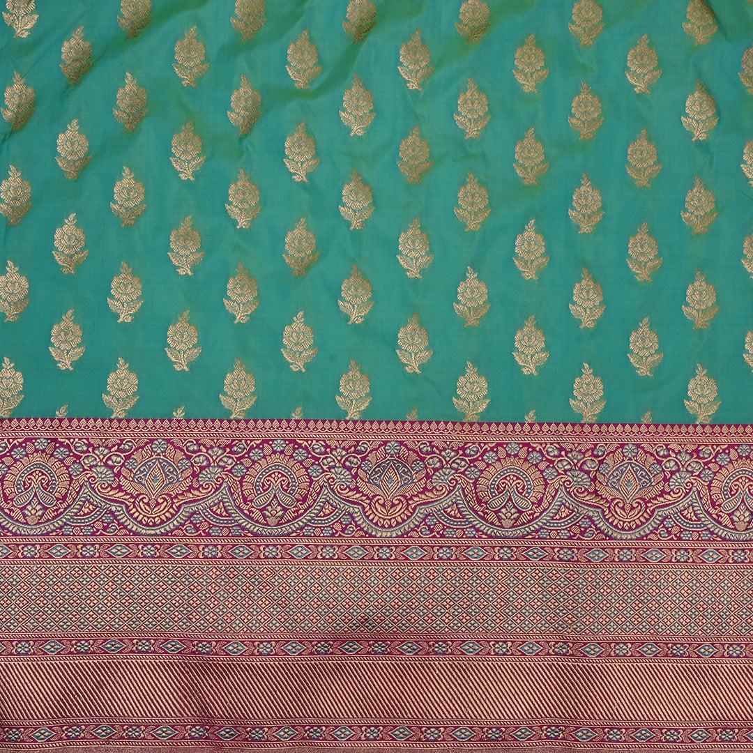 Deep Sea Green Floral Jamawar Silk Fabric