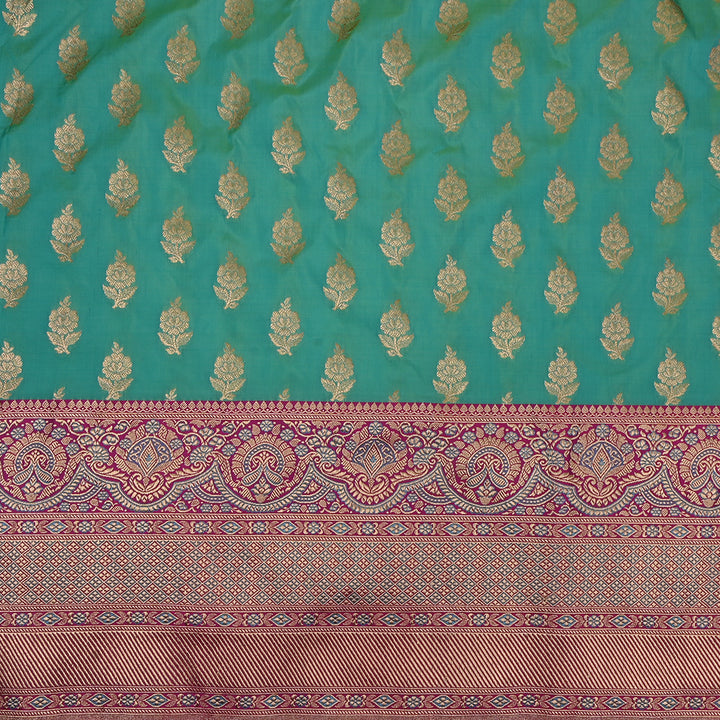 Deep Sea Green Floral Jamawar Silk Fabric