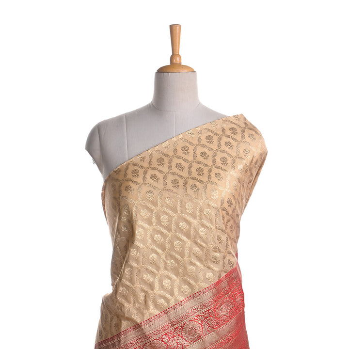 Almond Brown Jamawar Silk Fabric With Floral Pattern