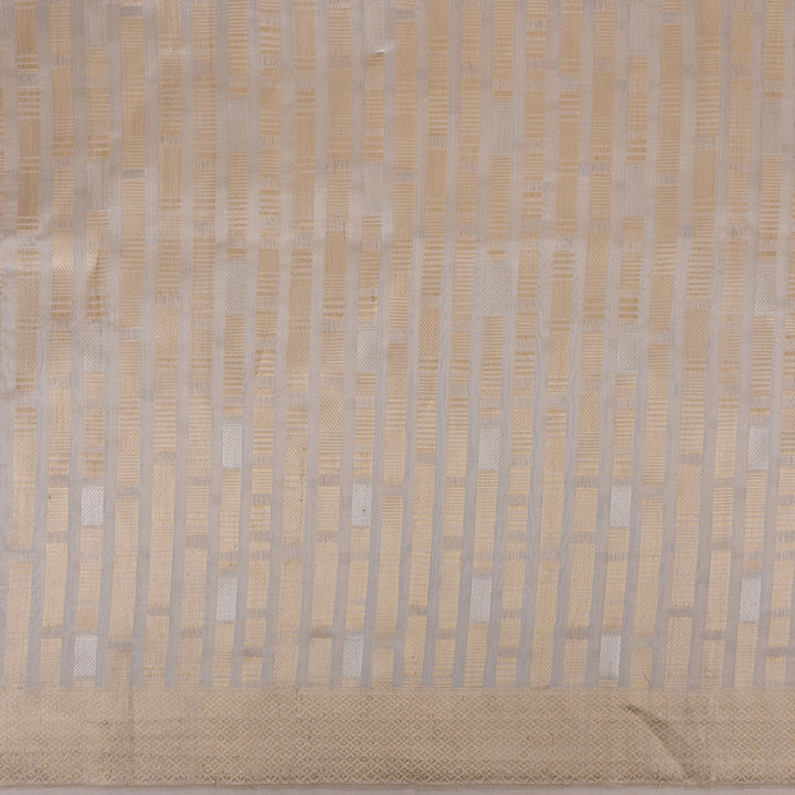 Beige White Banarasi Silk Fabric In Geometrical Stripes