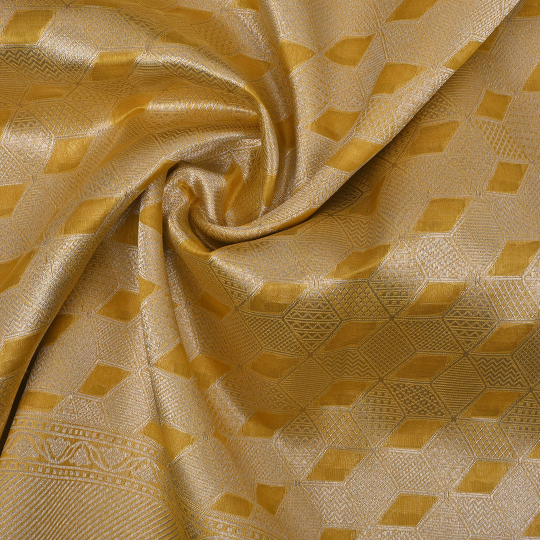 Dijon Yellow Banarasi Silk Fabric In Geometrical Pattern