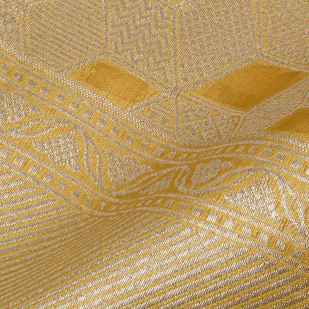 Dijon Yellow Banarasi Silk Fabric In Geometrical Pattern