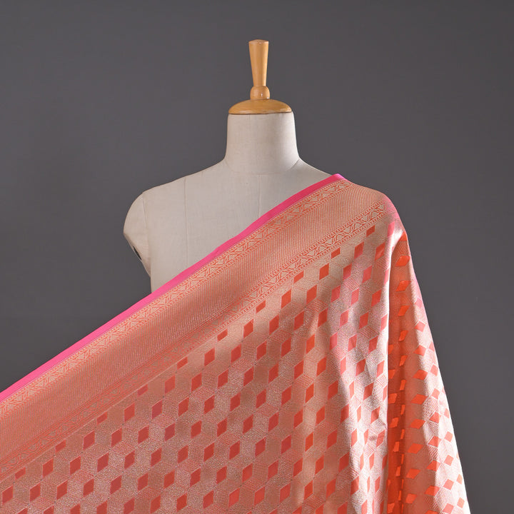 Reddish Orange Banarasi Silk Fabric In Geometrical Pattern