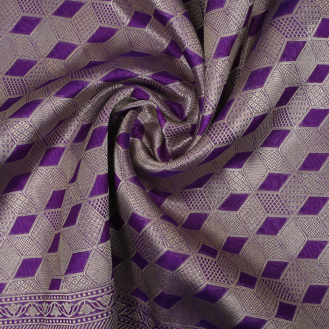 Eminence Purple Banarasi Silk Fabric In Geometrical Pattern