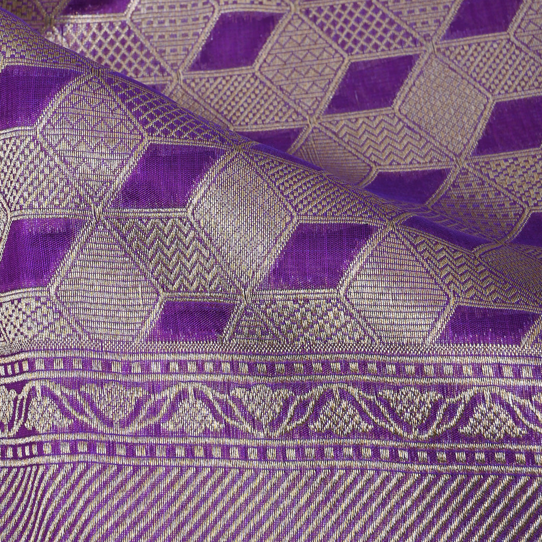 Eminence Purple Banarasi Silk Fabric In Geometrical Pattern