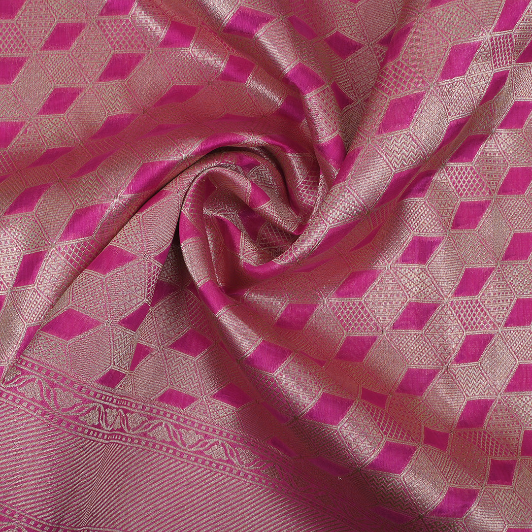 Blush Pink Banarasi Silk Fabric In Geometrical Pattern