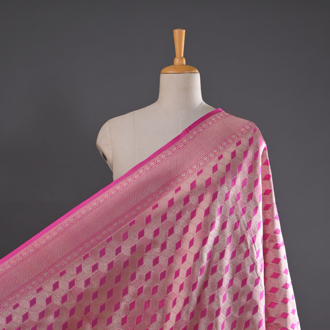 Blush Pink Banarasi Silk Fabric In Geometrical Pattern