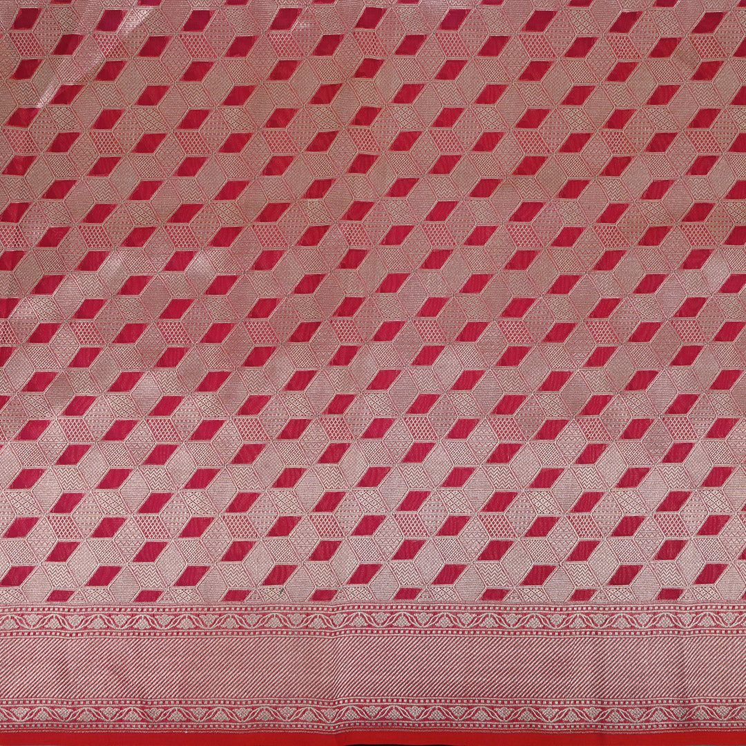 Imperial Red Banarasi Silk Fabric In Geometrical Pattern