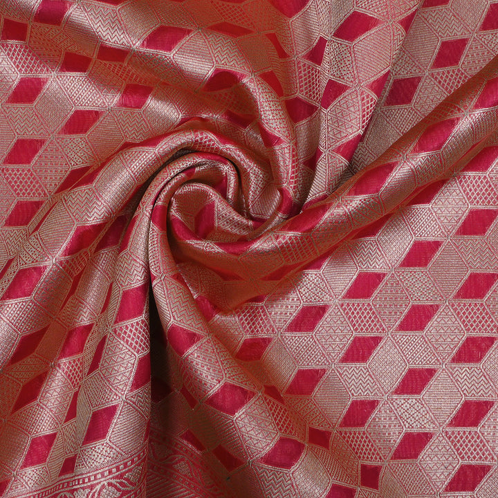 Imperial Red Banarasi Silk Fabric In Geometrical Pattern