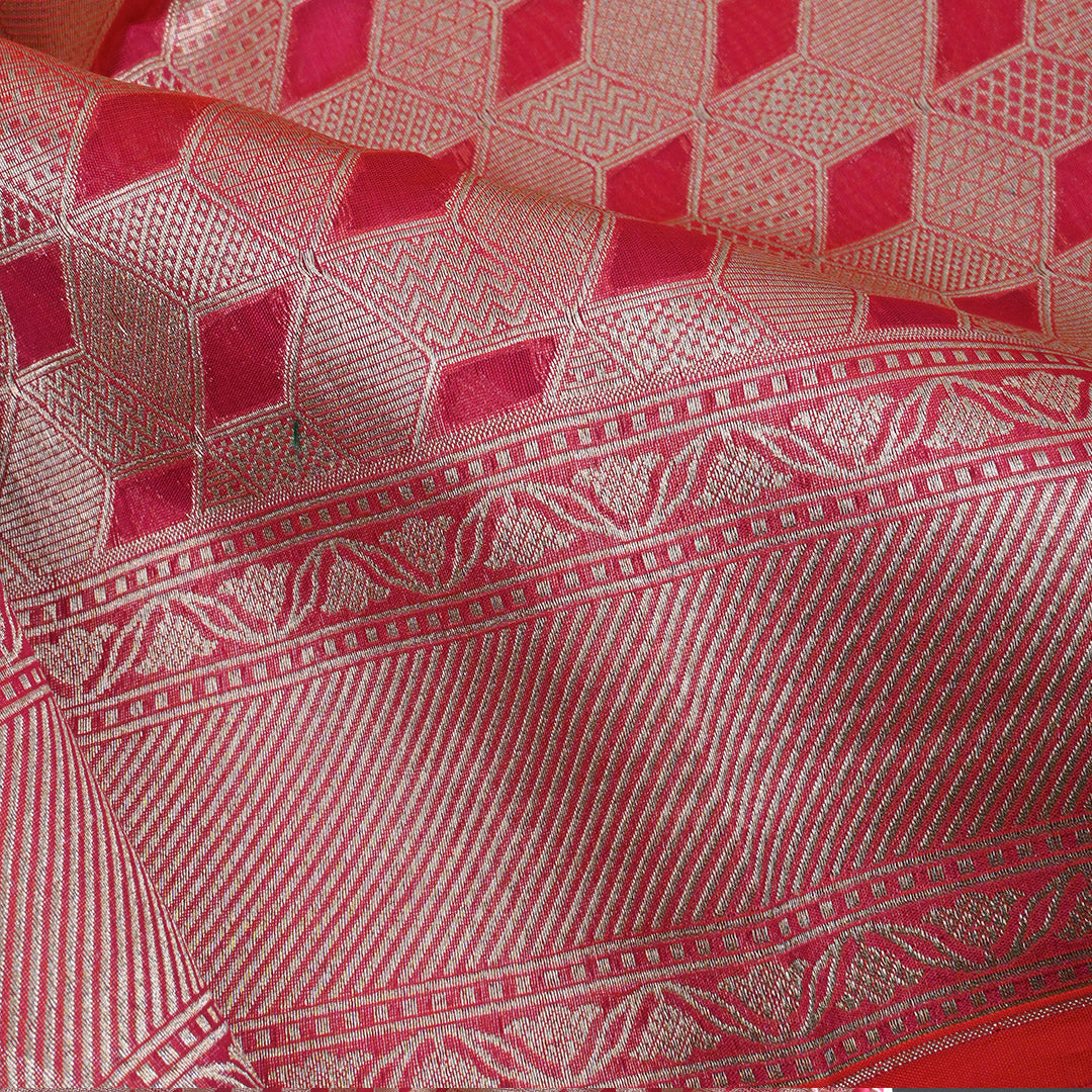 Imperial Red Banarasi Silk Fabric In Geometrical Pattern