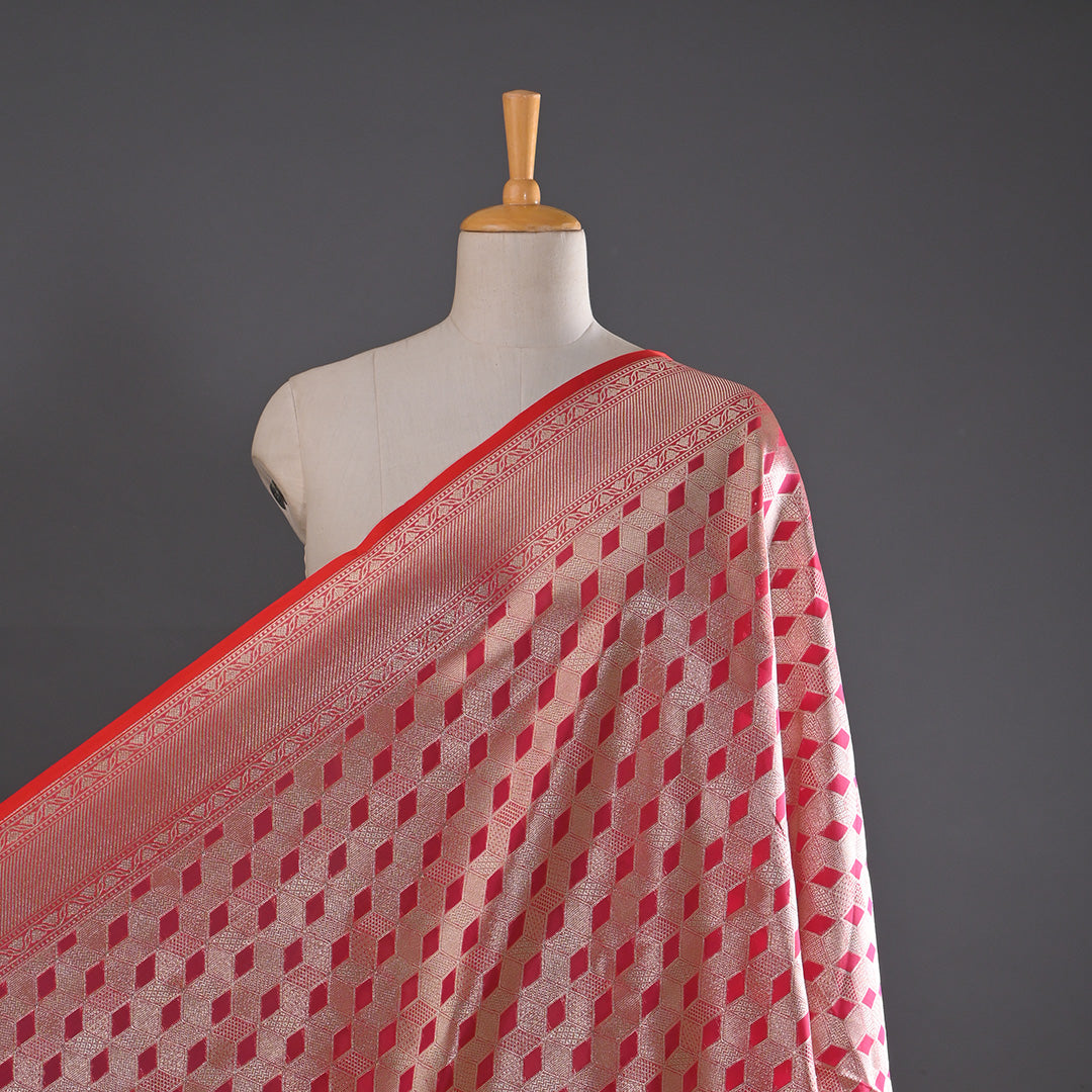 Imperial Red Banarasi Silk Fabric In Geometrical Pattern