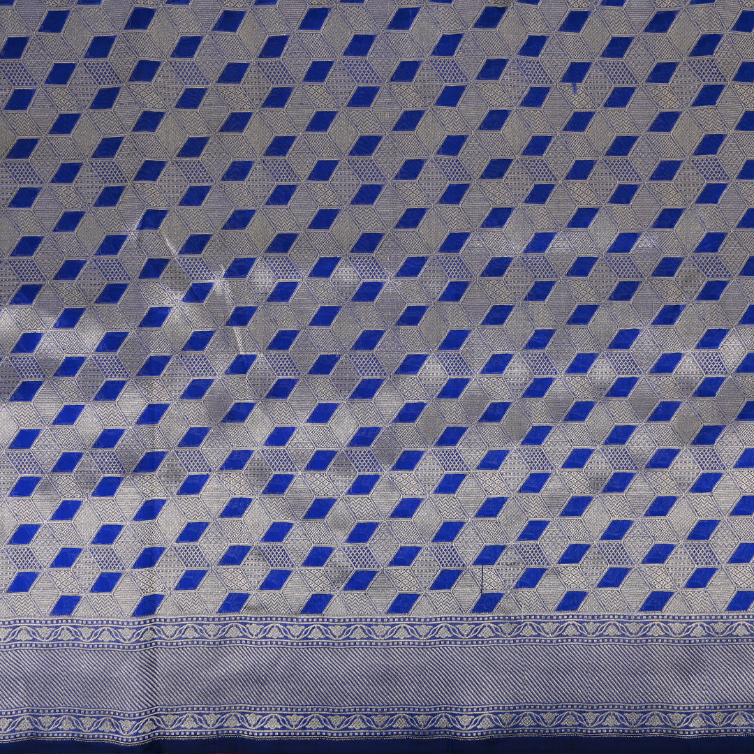 Royal Blue Banarasi Silk Fabric In Geometrical Pattern