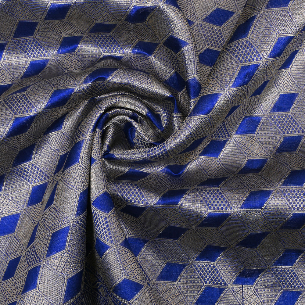 Royal Blue Banarasi Silk Fabric In Geometrical Pattern