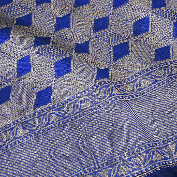 Royal Blue Banarasi Silk Fabric In Geometrical Pattern