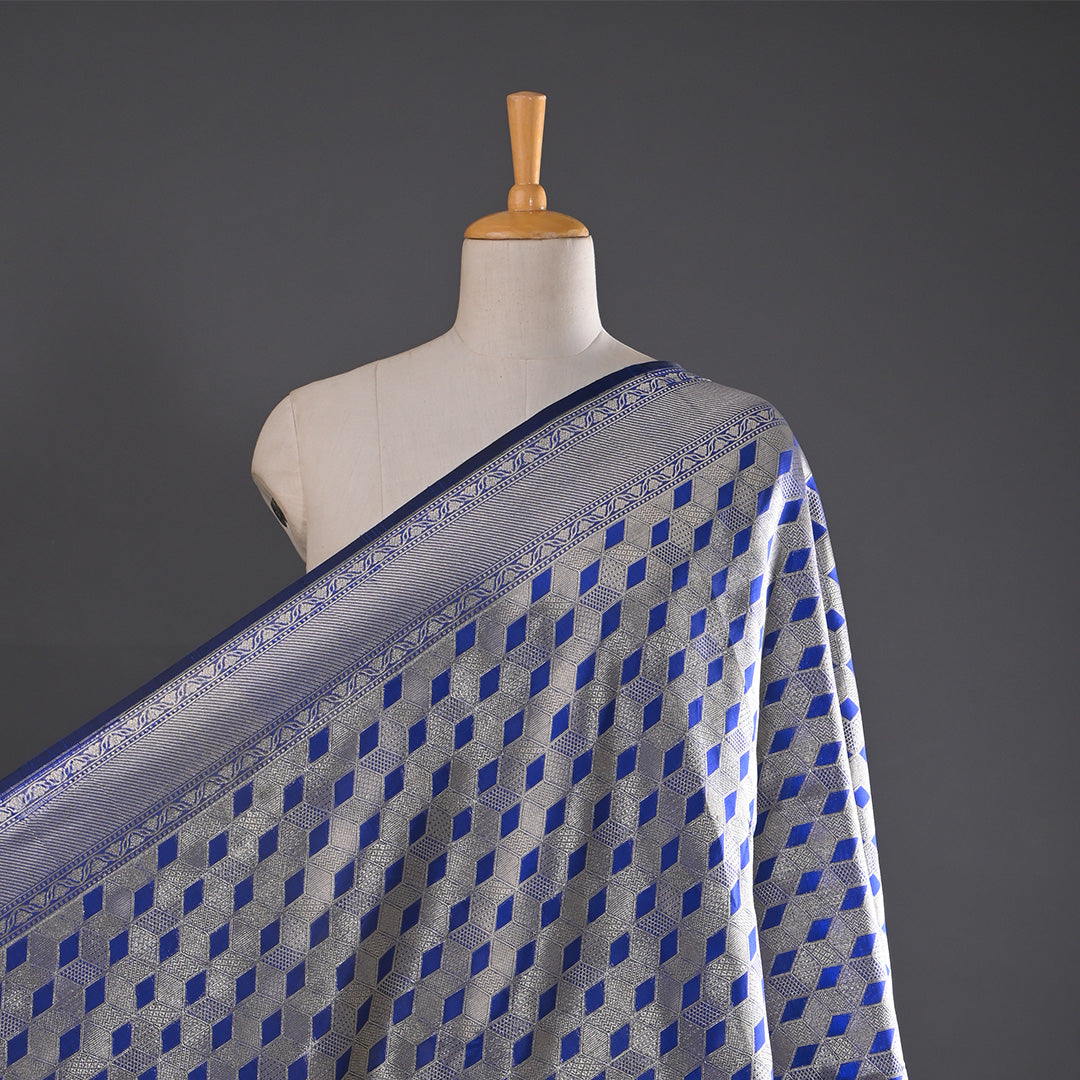 Royal Blue Banarasi Silk Fabric In Geometrical Pattern