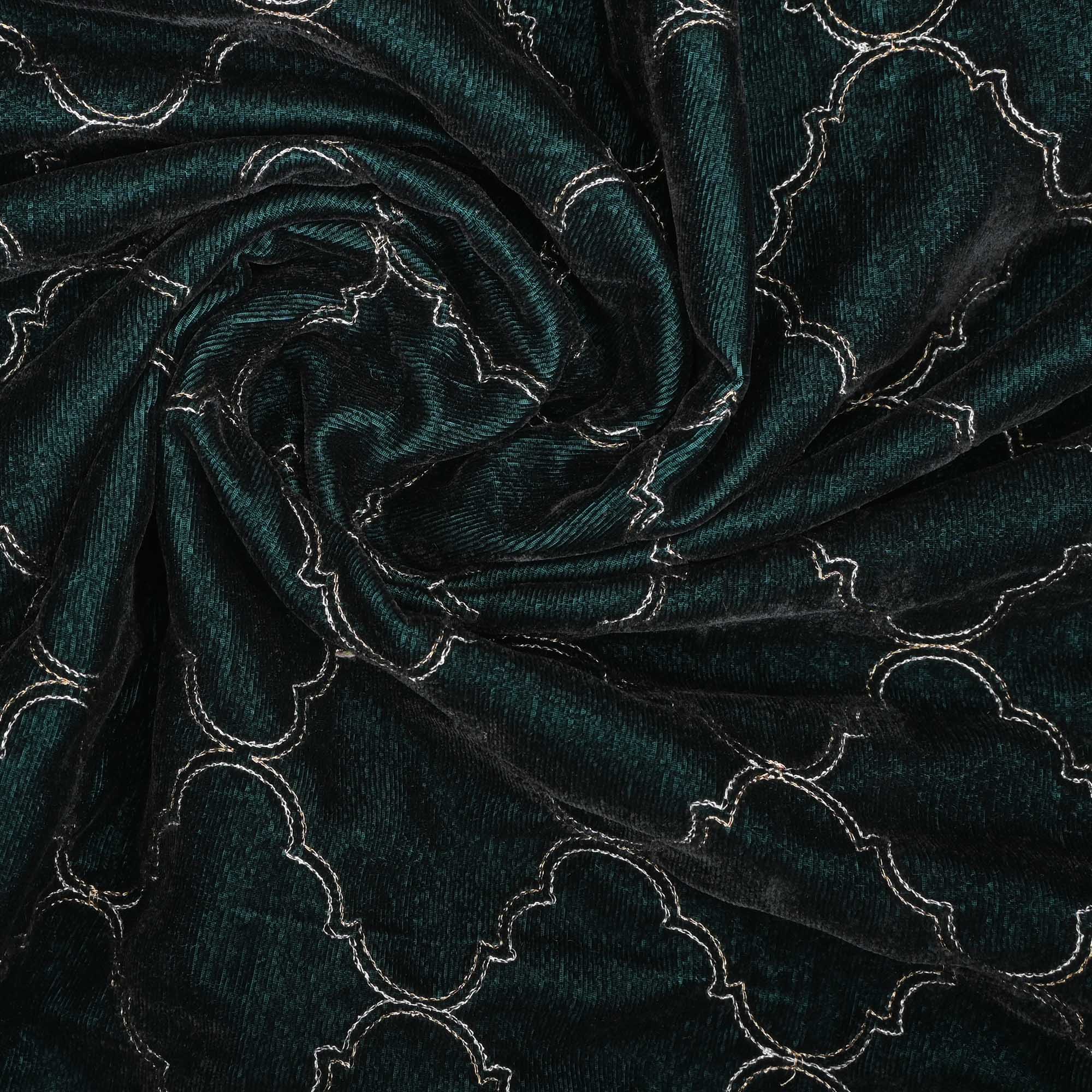 Bottle Green Zari Embroidery On Velvet Fabric