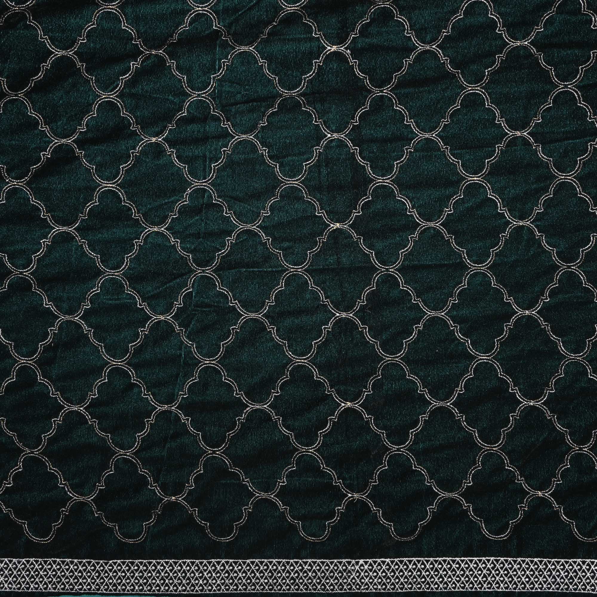 Bottle Green Zari Embroidery On Velvet Fabric