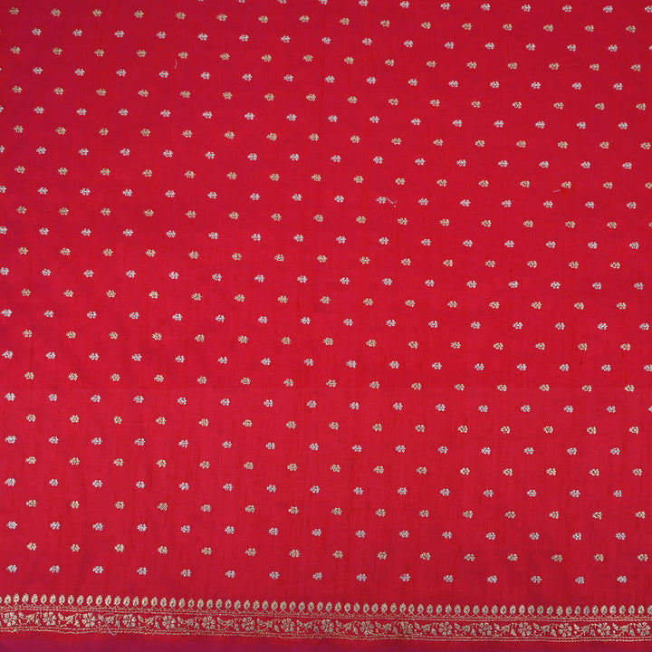 Munsell Red Floral Butti Embroidery Raw Silk Fabric